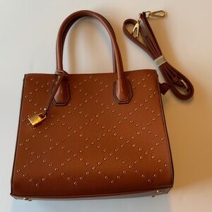Chic Brown Studded Satchel Purse